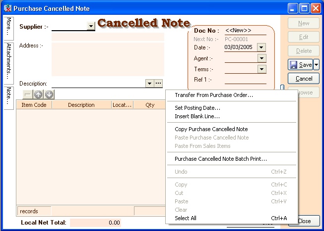 Purchase Cancelled Note